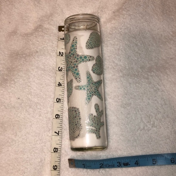 LUMEX Candle 7oz White Blue Tall Glass Wax Candle Seashells - Picture 3 of 10